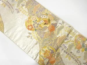 引箔　流水に蝶・花模様織り出し　袋帯